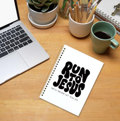 Black Christian Spiral Notebook, Run to Jesus Bible Verse Journal, Religious Scripture Journals for Writing, Bible Notebooks for Note Taking, Church Notes Journal, 5.5x8.3 Inch - color: God-Black