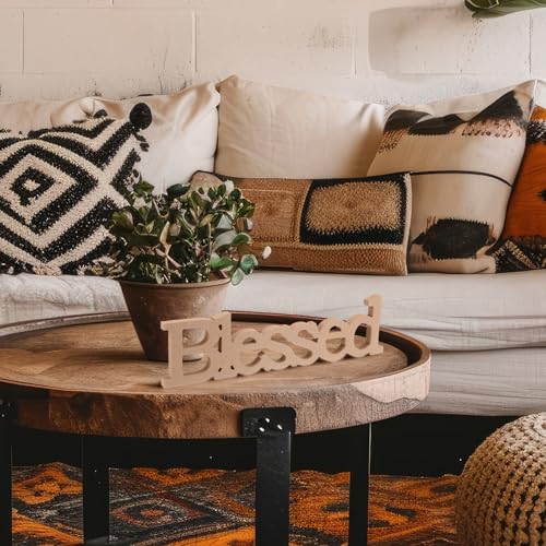 Blulu Blessed Letter Table Sign Wooden Blessed Standing Sign,Wood Color - color: Wood Color