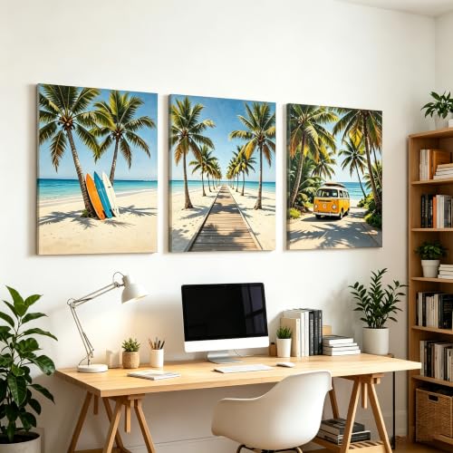 BAEMEFLE 3pcs Frame Beach Surfing Wall Art Canvas Prints - color: Beach-1, size: 16"L x 12"W