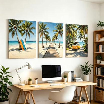 BAEMEFLE 3pcs Frame Beach Surfing Wall Art Canvas Prints - color: Beach-1, size: 16"L x 12"W