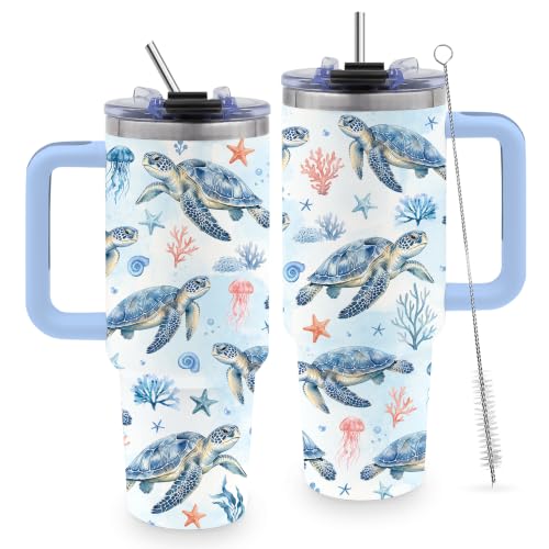 Sea Turtle Tumbler Gift for Women, 40oz Water Bottle - color: Turtle-Blue