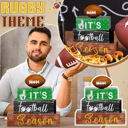Geelin 4 Pcs Football Wooden Table Decorations Football Tiered Tray Decor - style: Football