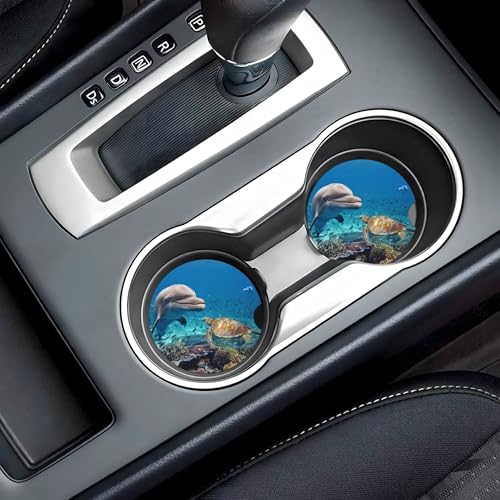 Dolphin Turtle Car Cup Holder Coasters 2 Pack 2.63" for Women - color: Blue