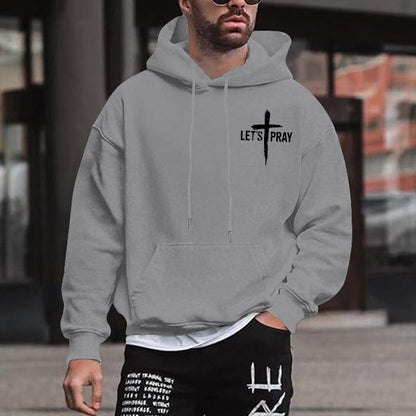 Christian Hoodies for Men Jesus Cross Casual Tops - color: Grey, size: XX-Large
