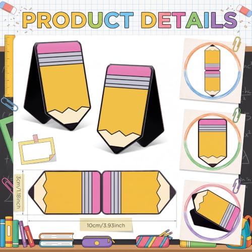 Eaasty 60 Pcs Back to School Magnetic Bookmarks Bulk Pencil Magnet Book Page Marks Clips for Students Teachers First Day of School Classroom Rewards Office Supplies Home Reading Favor - style: Pencil