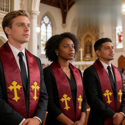 Choir Stole with Cross Embroidery for Church, Ideal for Costume,72" - color: Maroon