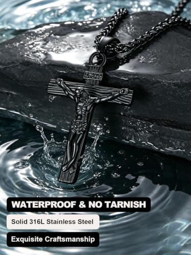 U7 Crucifix Cross Necklace for Men,with 18"-26" Chain - color: 03.Black