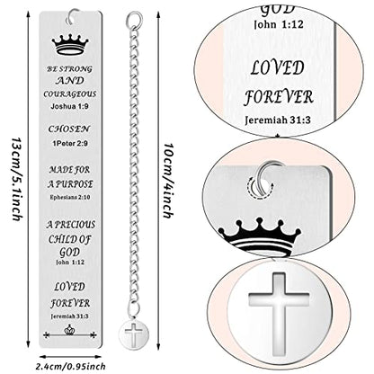 Fainne 5 Pcs Bible Metal Bookmarks Christian Gifts Cross Chain, Silver - color: Silver