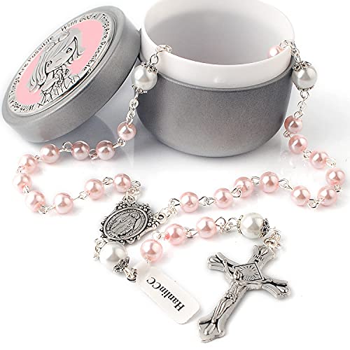 HanlinCC Catholic Rosary Glass Beads Necklace with Gift Box