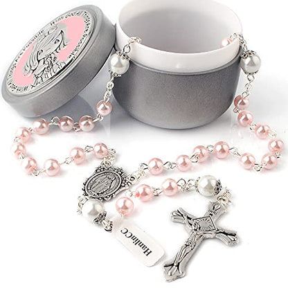 HanlinCC Catholic Rosary Glass Beads Necklace with Gift Box