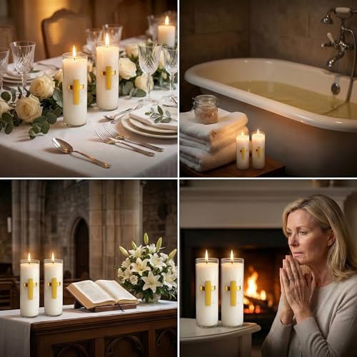 Prayer Candle, Pure White Beeswax, 68-Hour Burn, Catholic Religious - size: 1.8x5.9 in