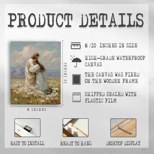 RTVJTERQ Jesus Portrait Wall Art, Jesus Embracing Woman In Daisy Field Oil Painting, Christian Inspirational Wall Art for Farmhouse Home 8x10 Inch Wrapped Canvas - color: Patriotic 10