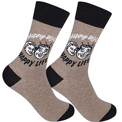FUNATIC Crazy Socks with Funny Sayings - Novelty Gift for Men, Women, Adult - color: Happy Wife Happy Life