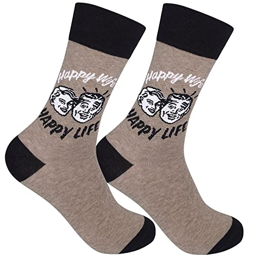 FUNATIC Crazy Socks with Funny Sayings - Novelty Gift for Men, Women, Adult - color: Happy Wife Happy Life