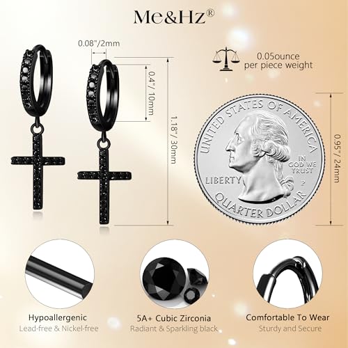 Me&Hz Cross Dangle Earrings for Women Men Cross Huggie Hoop Earrings - color: Black