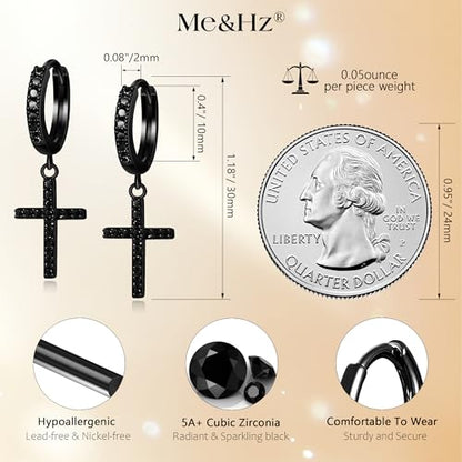 Me&Hz Cross Dangle Earrings for Women Men Cross Huggie Hoop Earrings - color: Black