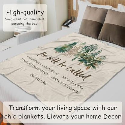 HIWX Boho Christmas Christian Blanket, Religious Bible Verse Xmas Tree Scripture Throw Blanket for Home Bedroom Living Room Church Couch Bed Decor, Christian Christmas Decor, 50x60 Inches
