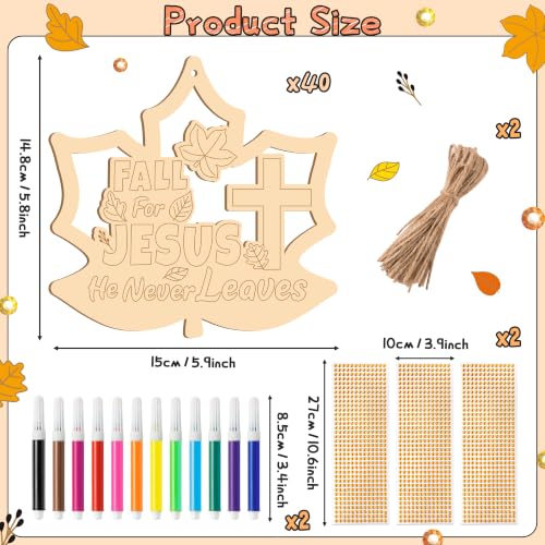 BeYumi Fall Wooden Leaves Craft - 20Pcs DIY Wooden Maple Leaves Ornaments Craft Kit for Kid Make Your Own Christian Religious Fall for Jesus Craft with Gem Sticker Church Thanksgiving Party Decoration - style: Maple Leaves