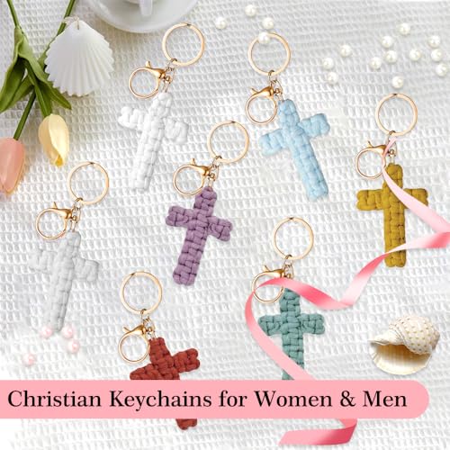 Knit Cross keychain Christian Gifts for Women Men Religious Gifts Bohe Backpack Charms Christian Keychain - color: White