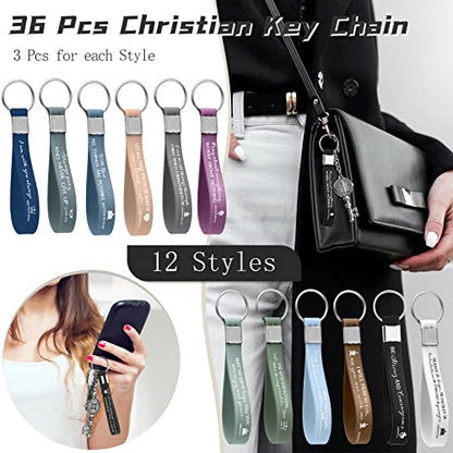 Sureio 36 Pcs Inspirational Christian Gift Silicone Keychain Bulk Religious Bible Verse Church Gift for Women Men Grandparent - color: Mixed Color