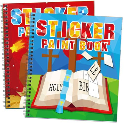 2PCS Bible Crafts for Kids Ages 4-8 Sticker Paint Books Airplane Activities Includes Christian Jesus Angel Adam&Eve and More Designs Gift Party Create 20 Pictures（Sticker Sheets are Separate） - color: Bible Sticker Book