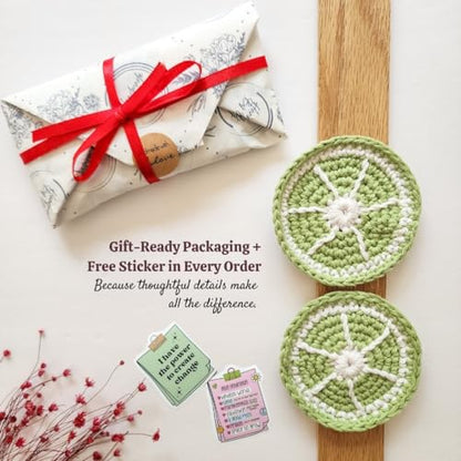 Cotton Crotchet Fruit Car Coaster Set (Lime Zing) - color: Minty Lime