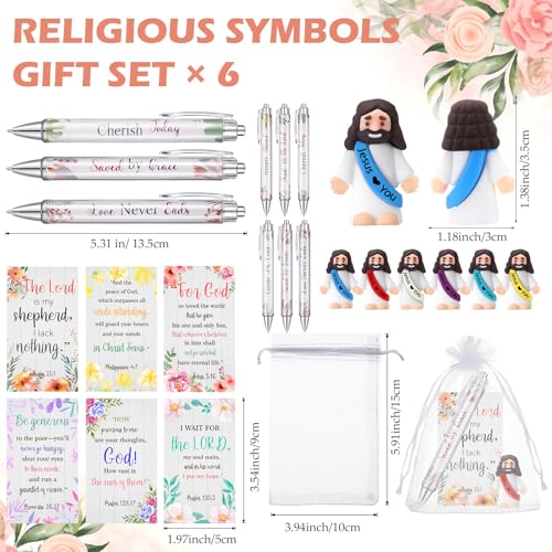 Cinnvoice 6 Set Christian Gifts Jesus Figures Bible Pens, Floral Style