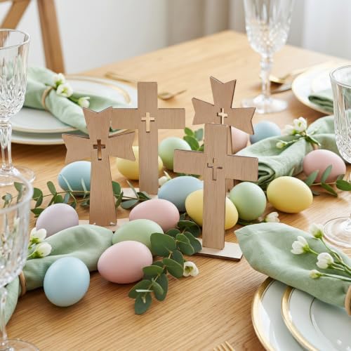 DOITOOL 20 Pcs Wooden Crosses for Crafts, Unfinished Standing Cross Centerpieces for Tables Easter Baptism Decorations, Catholic Religious Decor for First Communion