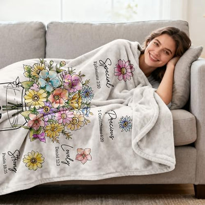 Christian Religious Gifts for Women, Christian Birthday Blanket with Flower - color: White, size: 80"x60"