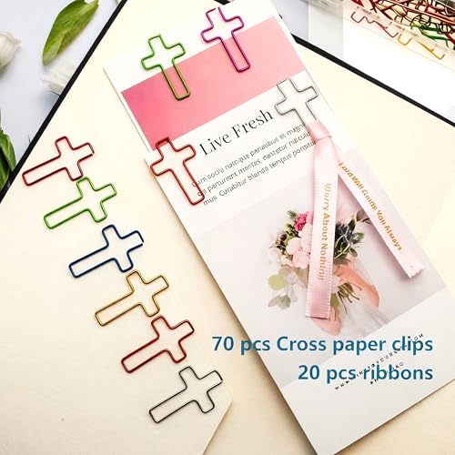 Cross Paper Clips with Ribbons and Pen Clips, Bible Study Supplies Gifts