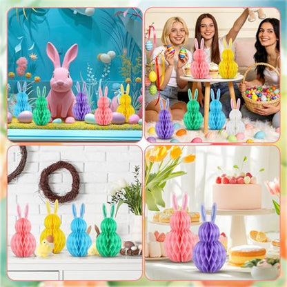 6Pcs Easter Honeycomb Centerpiece Table Bunny Decorations Supplies - style: Easter Style