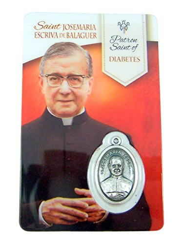 The Healing Saints Silver Toned Saint Josemaria Escriva De Balaguer Patron of Diabetes Medal with Holy Card, 1 Inch