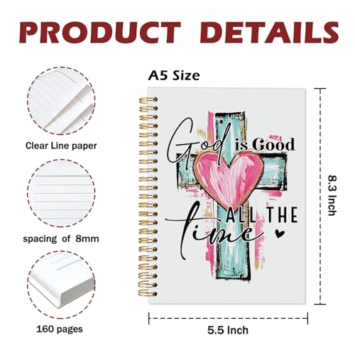 CFFJLHN Christian Glitter Spiral Notebook, God Is Good Journal, Christian Gifts for Women, Prayer Journal for Women & Men, Church Notes Journal, Scripture Hardcover Spiral Notebook 5.5x8.3 in - color: 14