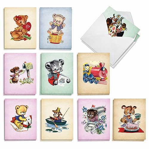 Best Card Co 20 Vintage Bear Birthday Notes Box AM10024BDG-B2x10 - style: Vintage Bears