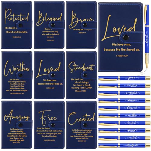 Spakon 10 Sets Christian Notebook with Pen Set, Bible Verse, Blue - color: Blue, size: Bible Verse