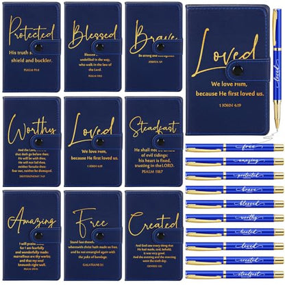 Spakon 10 Sets Christian Notebook with Pen Set, Bible Verse, Blue - color: Blue, size: Bible Verse