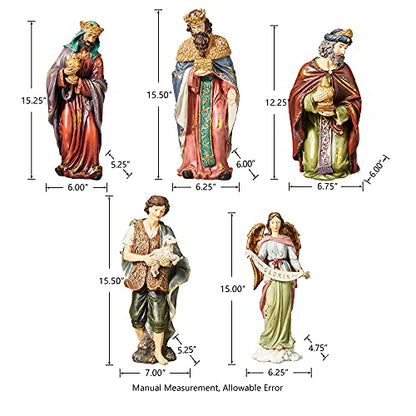 Glitzhome 12Pcs Resin Nativity Figurines Sets for Christmas Indoor Decor, Christian Nativity Sets & Figures Xmas Jesus Collectible Figurines Tabletop Nativity Scene Miniature Statue15.5" x 36.00" - size: 15.5 x 36.00 Inches