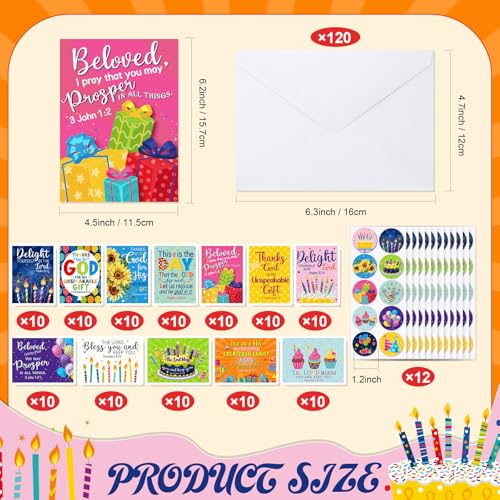 Motiskyy 120 Pack Religious Christian Birthday Cards Bulk with Scripture Bible Verse 4.5 x 6.2 Inch Assorted Christian Blessings Greeting Cards for Birthday with Envelopes and Stickers(Classic Style) - style: Traditional