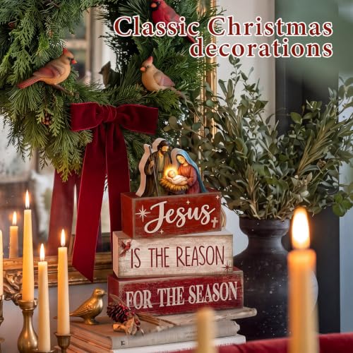 Lineshading 4 Pcs Christmas Table Decor, Nativity Scene Tiered Tray Decor - style: Nativity Scene 1