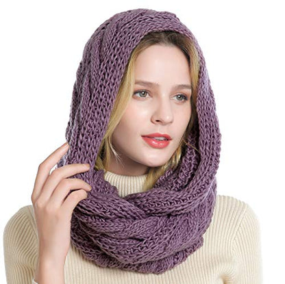 Winter Women Thick Cable Knit Ribbed Infinity Circle Loop Scarf - color: Purple