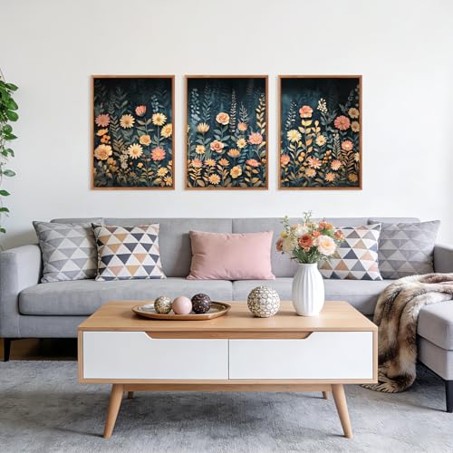HPNIUB Modern Dark Wildflower Framed Canvas Wall Art Set,Minimalist Nature Jungle Botanical Landscape Wall Decor, (12x16 Inch) Farmhouse Painting for Living Room, Bedroom, Office - color: Botanical Landscape Wall Art