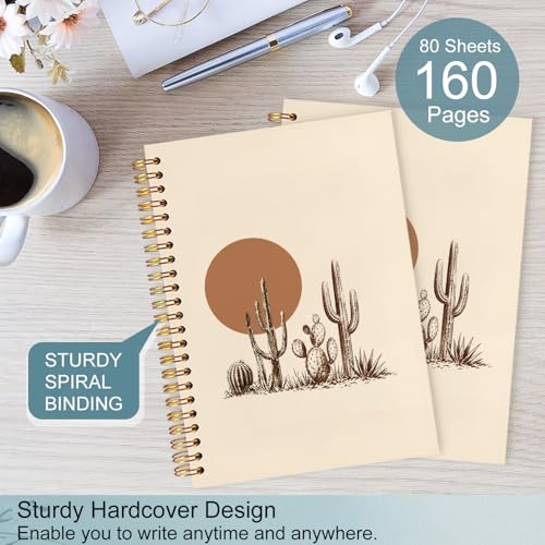 Boho Western Cactus Spiral Notebook 5.5x8.3 - color: White Boho Western Cactus