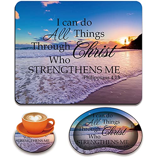 Mouse pad + Coaster + Mouse Wrist Rest Support Set, Ergonomic Mouse Wrist Rest with Memory Foam, Comfortable and Light, Suitable for laptops/Games, Beach Quoting Bible Verse Philippians 4-13 - color: HTT-1-Mouse pad 001