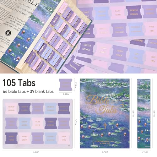 Laminated Bible Tabs for Women, Purple Pink, Gold Foil Lettering, 105pcs - style: Gold Foil WaterLilyPurple