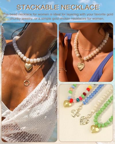 ZHESHY Chunky Beaded Necklaces for Women Heart Cross Statement Necklace - color: White 3