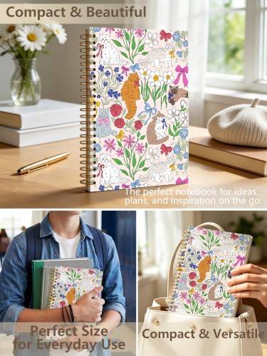 Floral Cat Pattern Spiral Notebook Cat Lover Gift 5.5x8.3 in - color: Floral Cat