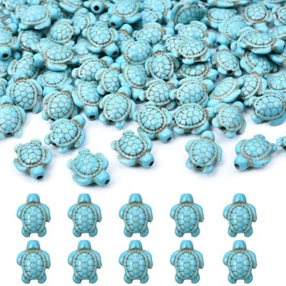 100Pcs Blue Turquoise Turtle Gemstone Loose Spacer Beads for Jewelry Making - color: Blue Turtle 14x18mm