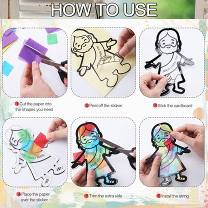 Motipuns 32 Sets Suncatcher Craft Kit with Tissue Paper, Sunday School VBS - style: Jesus