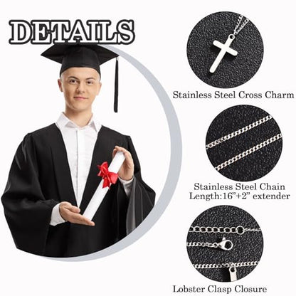 Cross Necklace for Boys Kids Christian Catholic Religious Gifts - color: Graduation -Boys