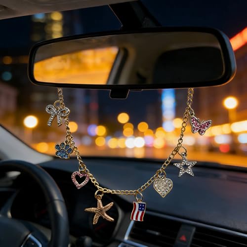 Car Rearview Mirror Charm Gold Hanging Cross Seashell Sun Ornament - color: Ocean